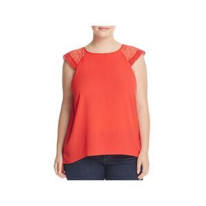 JUNAROSE Womens Red Lace Keyhole Back Cap Sleeve Jewel Neck Tunic Top 16